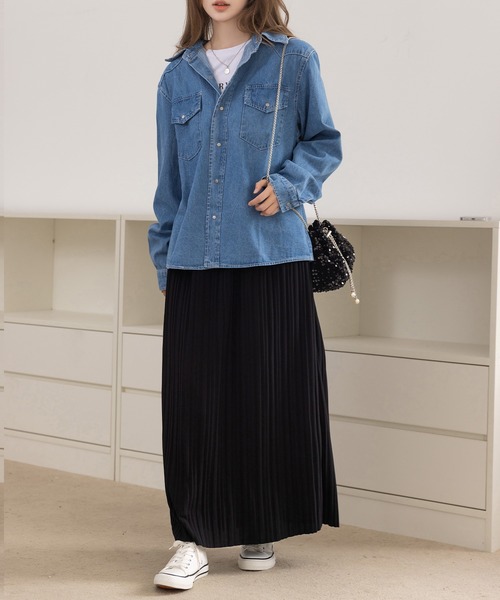 DAY CLOSET（デイ クローゼット）の「【裏起毛/厚手/防寒/マキシ丈】ストンと落ち感。サイドスリットプリーツスカート レディース（スカート・レディース・チャコールグレー/ブラック/アイボリー・M/L）」の14枚目の写真