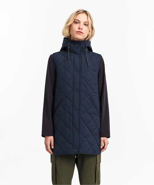 AIGLE(エーグル)の「PrimaLoft中綿 撥水 インサレーション ダイヤモンドキルティングミドルベスト(ダウンベスト・レディース・ベージュ/ダークネイビー・38/36/40)」の6枚目の写真
