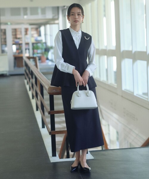 size SHORTあり］fleurie(フルリー) ペプラム ジレ（ベスト）｜green