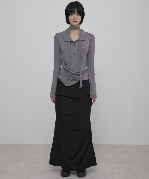 FLAREUP(フレアアップ)の「Asymmetrical Draped Shirt (FL-186_Gray)(ポロシャツ・レディース・グレー・1/2)」の8枚目の写真