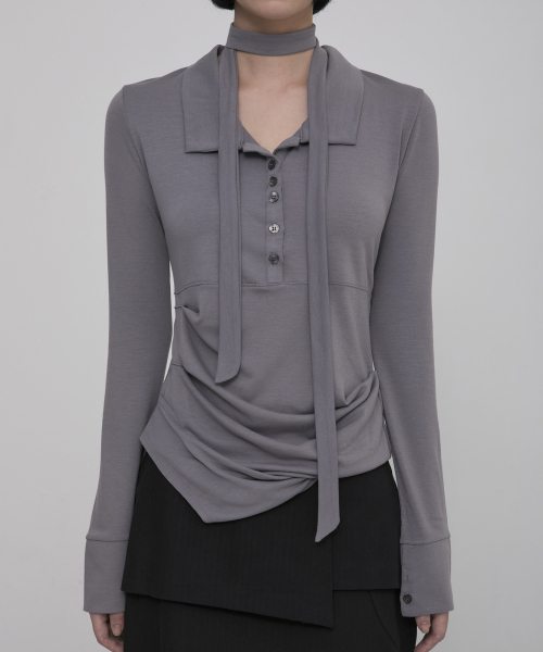 FLAREUP(フレアアップ)の「Asymmetrical Draped Shirt (FL-186_Gray)(ポロシャツ・レディース・グレー・1/2)」の9枚目の写真
