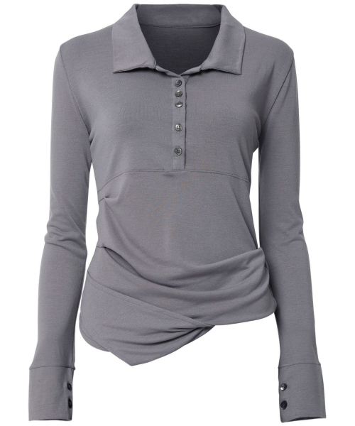 FLAREUP(フレアアップ)の「Asymmetrical Draped Shirt (FL-186_Gray)(ポロシャツ・レディース・グレー・1/2)」の10枚目の写真