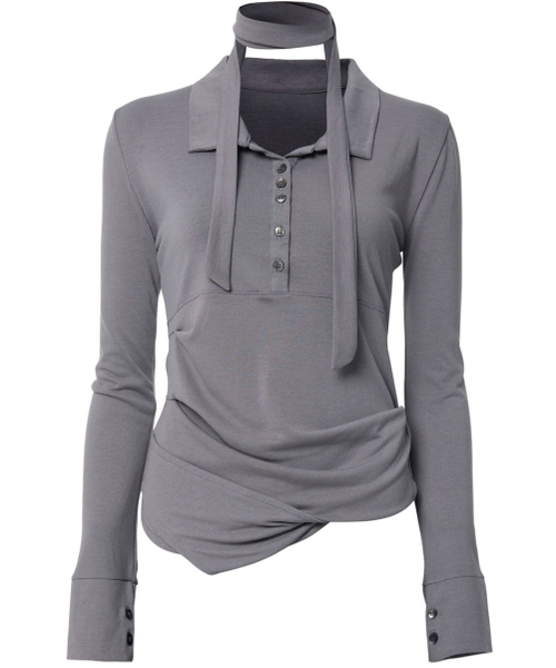 FLAREUP(フレアアップ)の「Asymmetrical Draped Shirt (FL-186_Gray)(ポロシャツ・レディース・グレー・1/2)」の11枚目の写真