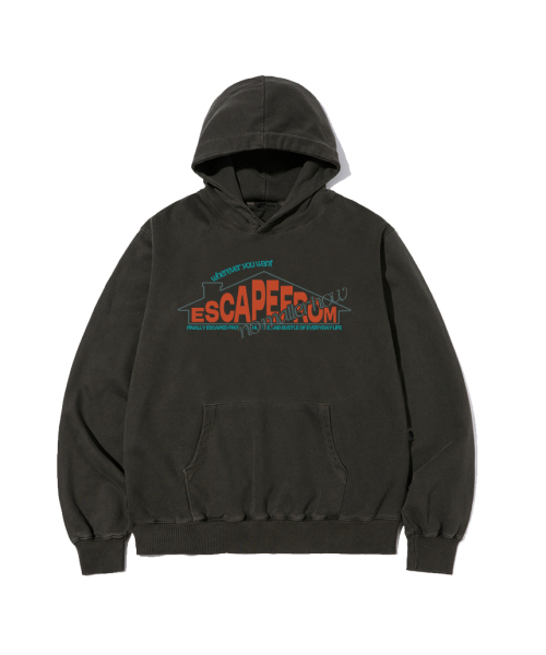 ESCAPEFROM（エスケープフロム）の「チムニホームプリントピグメントフードパーカー チャコール（パーカー・レディース・その他・MEDIUM/LARGE）」の2枚目の写真
