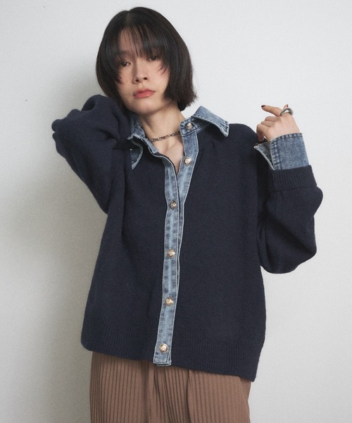 Shelly island（シェリーアイランド）の「デニム切り替えカーディガン