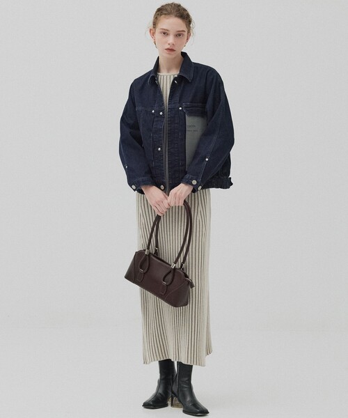 PUBLIC TOKYO(パブリックトウキョウ)の「フレアリブニットワンピース(ワンピース・レディース・ダークグレー/ライトベージュ/マルチ・1/2)」の9枚目の写真