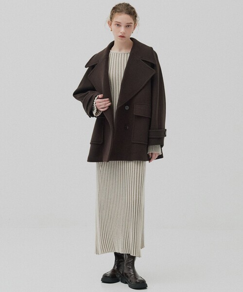 PUBLIC TOKYO(パブリックトウキョウ)の「フレアリブニットワンピース(ワンピース・レディース・ダークグレー/ライトベージュ/マルチ・1/2)」の10枚目の写真