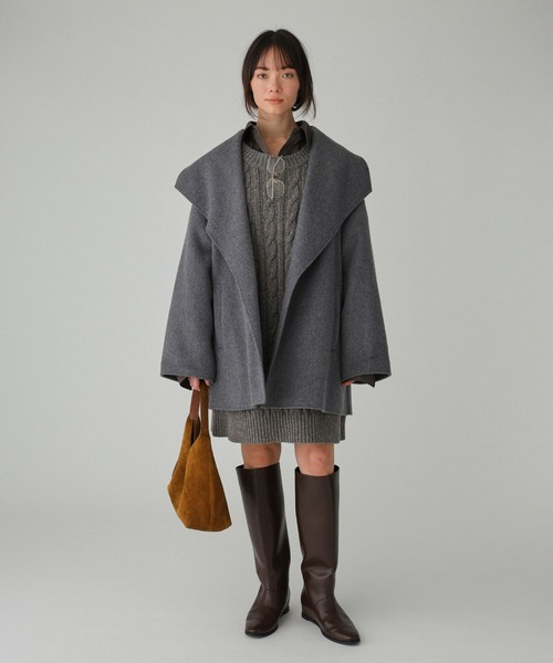 BABYLONE（バビロン）の「ベルト付きリバーショートコート（ピーコート・レディース・モカ/グレー/サンドグレー/キャメル・フリー）」の12枚目の写真