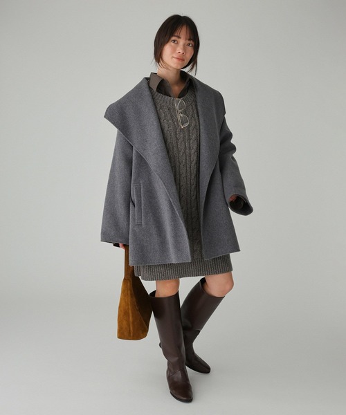 BABYLONE（バビロン）の「ベルト付きリバーショートコート（ピーコート・レディース・モカ/グレー/サンドグレー/キャメル・フリー）」の13枚目の写真