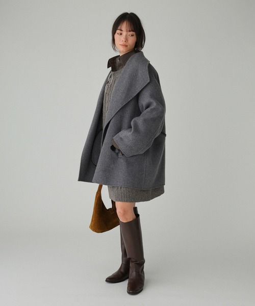 BABYLONE（バビロン）の「ベルト付きリバーショートコート（ピーコート・レディース・モカ/グレー/サンドグレー/キャメル・フリー）」の14枚目の写真