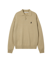 WOOL POLO KNIT TOP - BEIGE