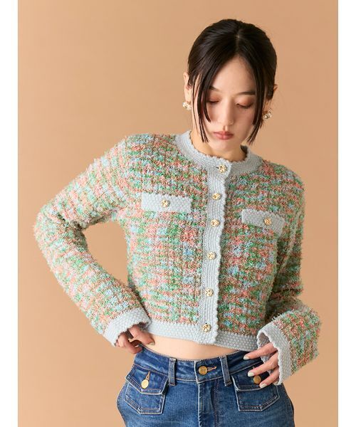 LILY BROWN（リリーブラウン）の「ツイードニットカーディガン（ルームウェア/パジャマ・レディース・アイボリー/マルチ/ピンク・F）」の3枚目の写真