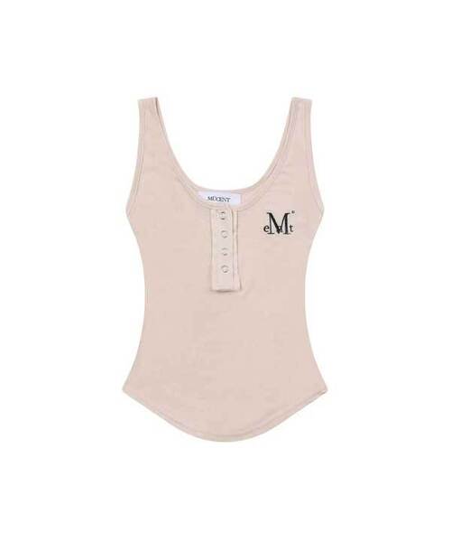 MUCENT（ムセント）の「ハリングシグネチャーロゴスナップボタンユニックスリーブレス（4色）（Tシャツ/カットソー・レディース・チャコール/Beige/ホワイト/グレー/ブラック・FREE）」の5枚目の写真
