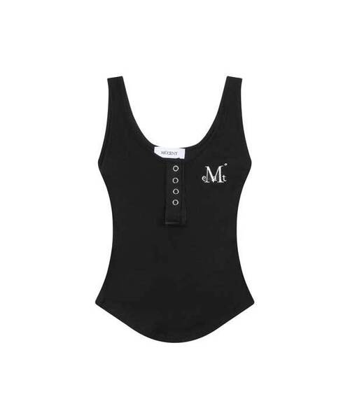 MUCENT（ムセント）の「ハリングシグネチャーロゴスナップボタンユニックスリーブレス（4色）（Tシャツ/カットソー・レディース・チャコール/Beige/ホワイト/グレー/ブラック・FREE）」の3枚目の写真