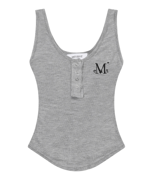 MUCENT（ムセント）の「ハリングシグネチャーロゴスナップボタンユニックスリーブレス（4色）（Tシャツ/カットソー・レディース・チャコール/Beige/ホワイト/グレー/ブラック・FREE）」の9枚目の写真
