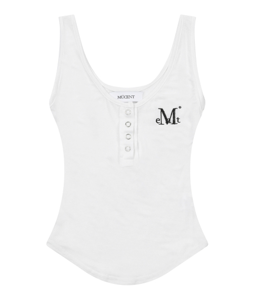 MUCENT（ムセント）の「ハリングシグネチャーロゴスナップボタンユニックスリーブレス（4色）（Tシャツ/カットソー・レディース・チャコール/Beige/ホワイト/グレー/ブラック・FREE）」の13枚目の写真