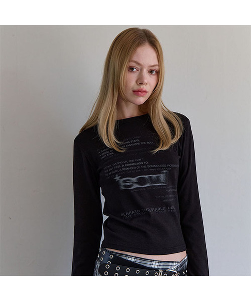 5OML(オーオーエムエル)の「スリム soml ロゴ ロングスリーブ (ブラック)(Tシャツ/カットソー・レディース・ブラック・FREE)」の1枚目の写真