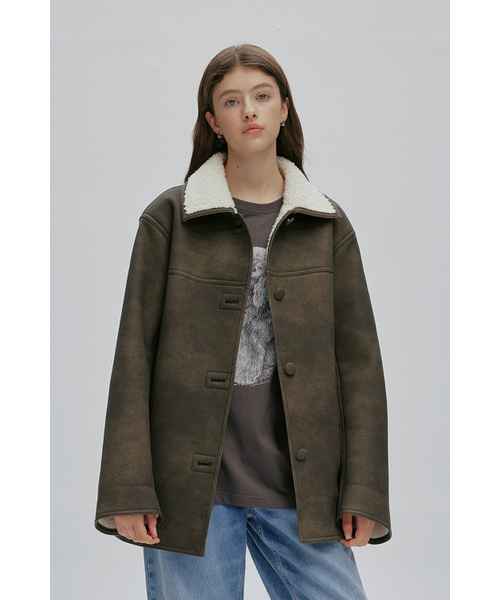 AFTERHOURS(アフターアワーズ)の「WOOL SHEARLING MUSTANG JACKET (KHAKI-BLACK)(ムートンコート・レディース・カーキ・FREE)」の2枚目の写真
