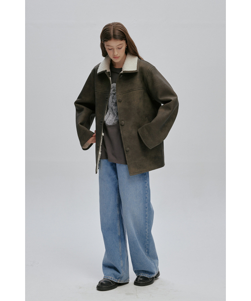 AFTERHOURS(アフターアワーズ)の「WOOL SHEARLING MUSTANG JACKET (KHAKI-BLACK)(ムートンコート・レディース・カーキ・FREE)」の3枚目の写真