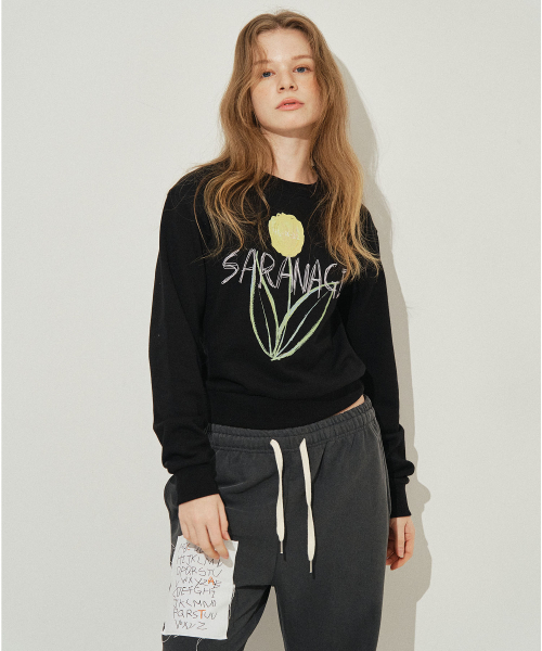 SARANAGI(サラナギ)の「SE0589- crop sweatshirt (black)(スウェット・レディース・ブラック・FREE)」の3枚目の写真