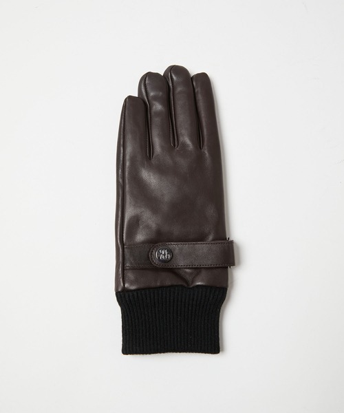 KATHARINE HAMNETT LONDON （キャサリンハムネットロンドン）の「KATHARINE HAMNETT LONDON/キャサリンハムネットロンドン 本革レザーグローブベルト付き（タッチパネル対応）KHM-1015（手袋・メンズ・ブラック/ダークブラウン・25/23/26/24）」の13枚目の写真