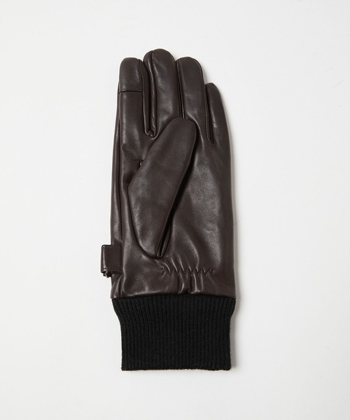 KATHARINE HAMNETT LONDON （キャサリンハムネットロンドン）の「KATHARINE HAMNETT LONDON/キャサリンハムネットロンドン 本革レザーグローブベルト付き（タッチパネル対応）KHM-1015（手袋・メンズ・ブラック/ダークブラウン・25/23/26/24）」の3枚目の写真