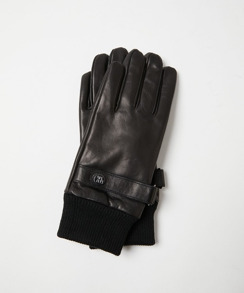 KATHARINE HAMNETT LONDON （キャサリンハムネットロンドン）の「KATHARINE HAMNETT LONDON/キャサリンハムネットロンドン 本革レザーグローブベルト付き（タッチパネル対応）KHM-1015（手袋・メンズ・ブラック/ダークブラウン・25/23/26/24）」の7枚目の写真