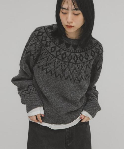 KBF（ケイビーエフ）の「ノルディックニット（ニット/セーター・レディース・ボルドー/グレー/アイボリー・ONE）」の3枚目の写真