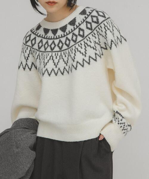 KBF（ケイビーエフ）の「ノルディックニット（ニット/セーター・レディース・ボルドー/グレー/アイボリー・ONE）」の6枚目の写真