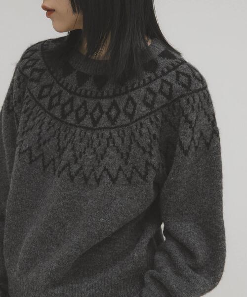 KBF（ケイビーエフ）の「ノルディックニット（ニット/セーター・レディース・ボルドー/グレー/アイボリー・ONE）」の6枚目の写真