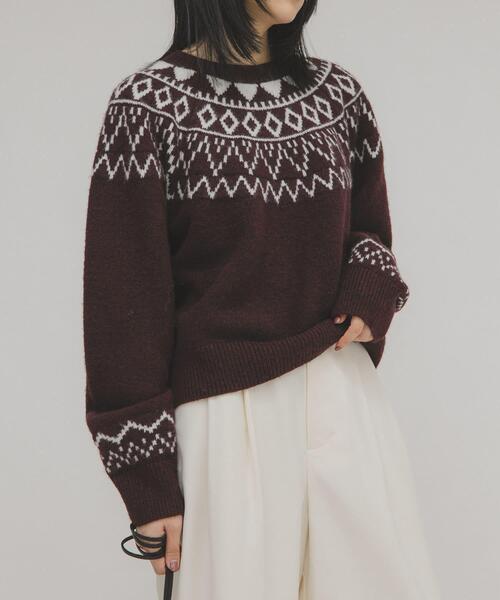 KBF（ケイビーエフ）の「ノルディックニット（ニット/セーター・レディース・ボルドー/グレー/アイボリー・ONE）」の14枚目の写真