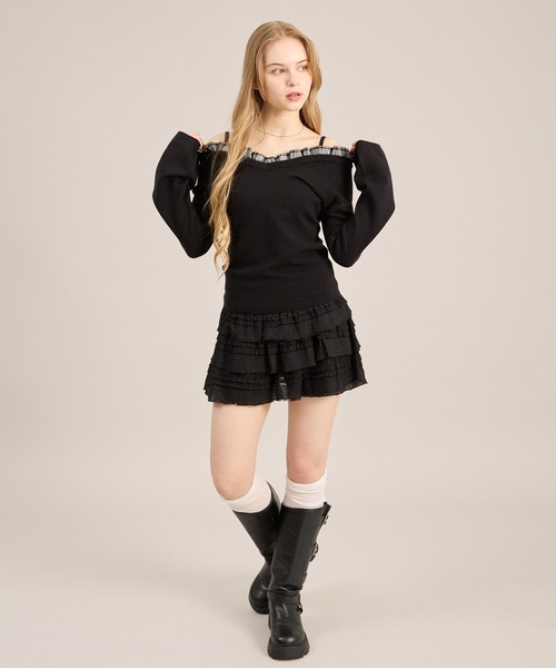 apres jour mignon（アプレジュールミニョン）の「２WAYフリルレイヤードトップス（ニット/セーター・レディース・ブラック/ブラック系その他/グレー・フリー/LARGE）」の5枚目の写真
