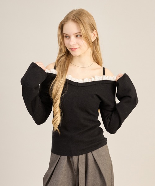 apres jour mignon（アプレジュールミニョン）の「２WAYフリルレイヤードトップス（ニット/セーター・レディース・ブラック/ブラック系その他/グレー・フリー/LARGE）」の8枚目の写真