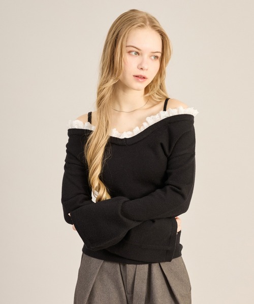 apres jour mignon（アプレジュールミニョン）の「２WAYフリルレイヤードトップス（ニット/セーター・レディース・ブラック/ブラック系その他/グレー・フリー/LARGE）」の9枚目の写真