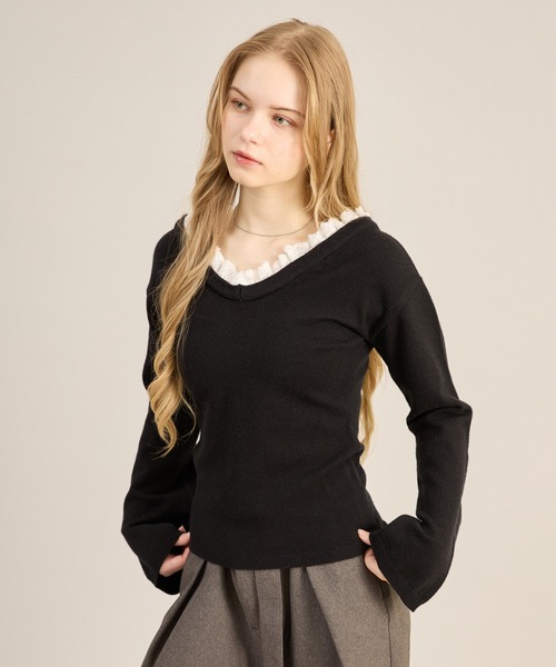 apres jour mignon（アプレジュールミニョン）の「２WAYフリルレイヤードトップス（ニット/セーター・レディース・ブラック/ブラック系その他/グレー・フリー/LARGE）」の11枚目の写真