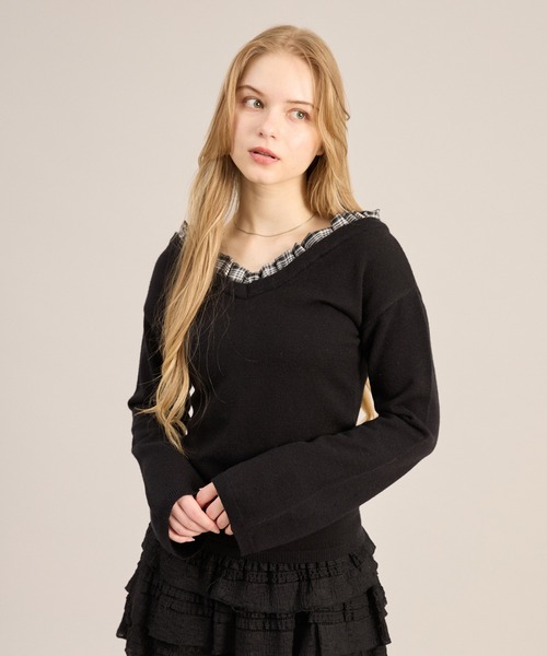 apres jour mignon（アプレジュールミニョン）の「２WAYフリルレイヤードトップス（ニット/セーター・レディース・ブラック/ブラック系その他/グレー・フリー/LARGE）」の16枚目の写真