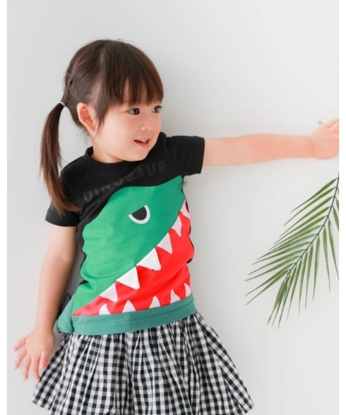 CHEEK ROOM(チークルーム)の「CHEEK ROOM/チークルーム 恐竜歯磨きTシャツ(Tシャツ/カットソー・キッズ・サックスブルー/ブラック/オフホワイト・120cm/110cm/100cm/90cm/130cm/80cm)」の1枚目の写真