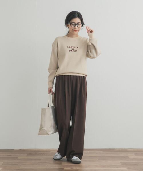 URBAN RESEARCH DOORS（アーバンリサーチドアーズ）の「ロゴソフトニットプルオーバー| 大人カジュアル/ロゴニット/ジャガード/冬（ニット/セーター・レディース・ネイビー/チャコールグレー/ライトベージュ・FREE）」の9枚目の写真