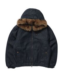 SEQUENZ（シークエンズ）の「【SEQUENZ（シークエンズ）】FUR DENIM HOODIE JKT / デニム ジャケット ファー 中綿 ダブルジップ フーディ ドローコード 加工（その他アウター）」