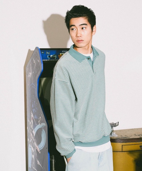 niko and...（ニコアンド）の「裏毛ボーダーポロ（ポロシャツ・メンズ・ブラック/ネイビー/ライトグリーン・MEDIUM/LARGE）」の3枚目の写真