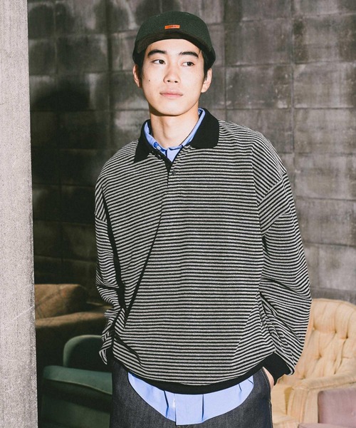 niko and...（ニコアンド）の「裏毛ボーダーポロ（ポロシャツ・メンズ・ブラック/ネイビー/ライトグリーン・MEDIUM/LARGE）」の2枚目の写真