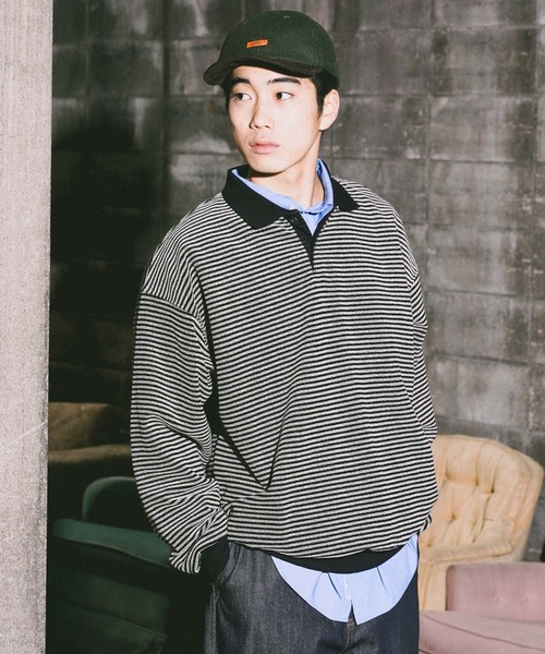 niko and...（ニコアンド）の「裏毛ボーダーポロ（ポロシャツ・メンズ・ブラック/ネイビー/ライトグリーン・MEDIUM/LARGE）」の7枚目の写真