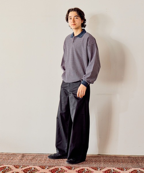 niko and...（ニコアンド）の「裏毛ボーダーポロ（ポロシャツ・メンズ・ブラック/ネイビー/ライトグリーン・MEDIUM/LARGE）」の13枚目の写真