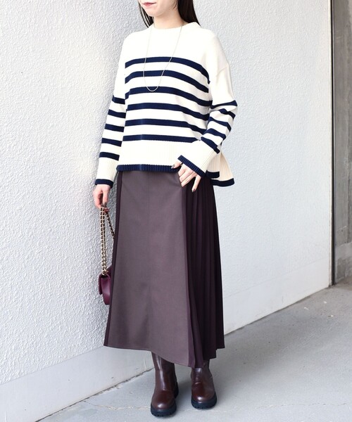 セール】SHIPS Colors:〈手洗い可能〉プリーツ コンビ スカート