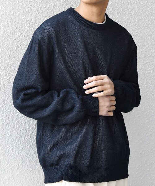 SHIPS any(シップス エニィ)の「SHIPS any: 〈手洗い可能〉JAPAN MADE ペーパーヤーン ハイゲージ クルーネック ニット◇(ニット/セーター・メンズ・ベージュ/ネイビー/チャコールグレー・MEDIUM/LARGE/X-LARGE)」の1枚目の写真