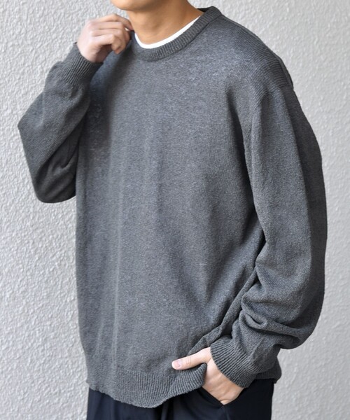 SHIPS any(シップス エニィ)の「SHIPS any: 〈手洗い可能〉JAPAN MADE ペーパーヤーン ハイゲージ クルーネック ニット◇(ニット/セーター・メンズ・ベージュ/ネイビー/チャコールグレー・MEDIUM/LARGE/X-LARGE)」の2枚目の写真