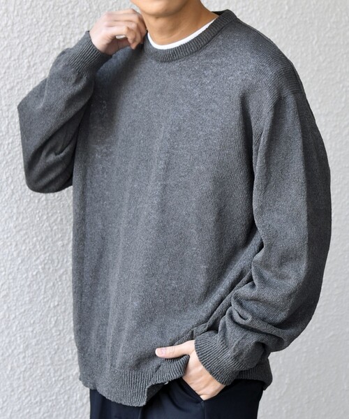 SHIPS any(シップス エニィ)の「SHIPS any: 〈手洗い可能〉JAPAN MADE ペーパーヤーン ハイゲージ クルーネック ニット◇(ニット/セーター・メンズ・ベージュ/ネイビー/チャコールグレー・MEDIUM/LARGE/X-LARGE)」の7枚目の写真