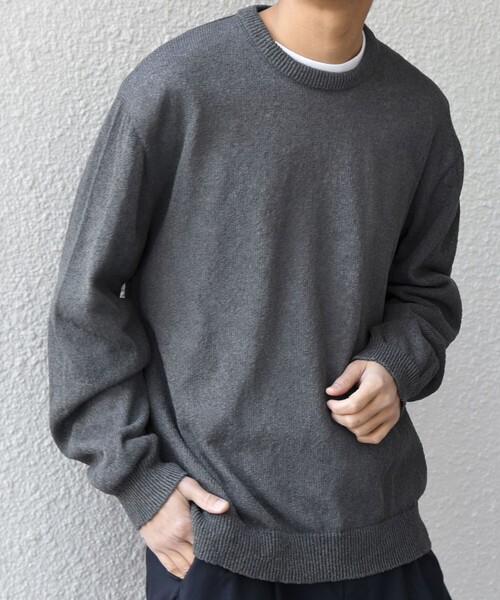 SHIPS any(シップス エニィ)の「SHIPS any: 〈手洗い可能〉JAPAN MADE ペーパーヤーン ハイゲージ クルーネック ニット◇(ニット/セーター・メンズ・ベージュ/ネイビー/チャコールグレー・MEDIUM/LARGE/X-LARGE)」の8枚目の写真