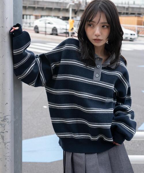 WEGO（ウィゴー）の「WEGO/【26年春新作】ポロニットプルオーバー（ニット/セーター・レディース・ピンク/オフホワイト/ブルー系その他5/グレー系その他5・FREE）」の19枚目の写真