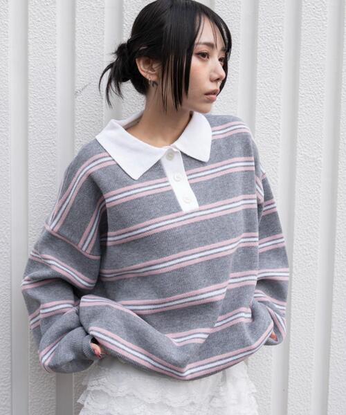 WEGO（ウィゴー）の「WEGO/【26年春新作】ポロニットプルオーバー（ニット/セーター・レディース・ピンク/オフホワイト/ブルー系その他5/グレー系その他5・FREE）」の12枚目の写真